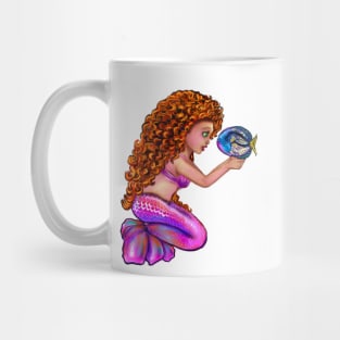 Mermaid Red head anime mermaid with blue tang fish, beautiful girl with Amber hair, green eyes and Cherry pink lips Mug